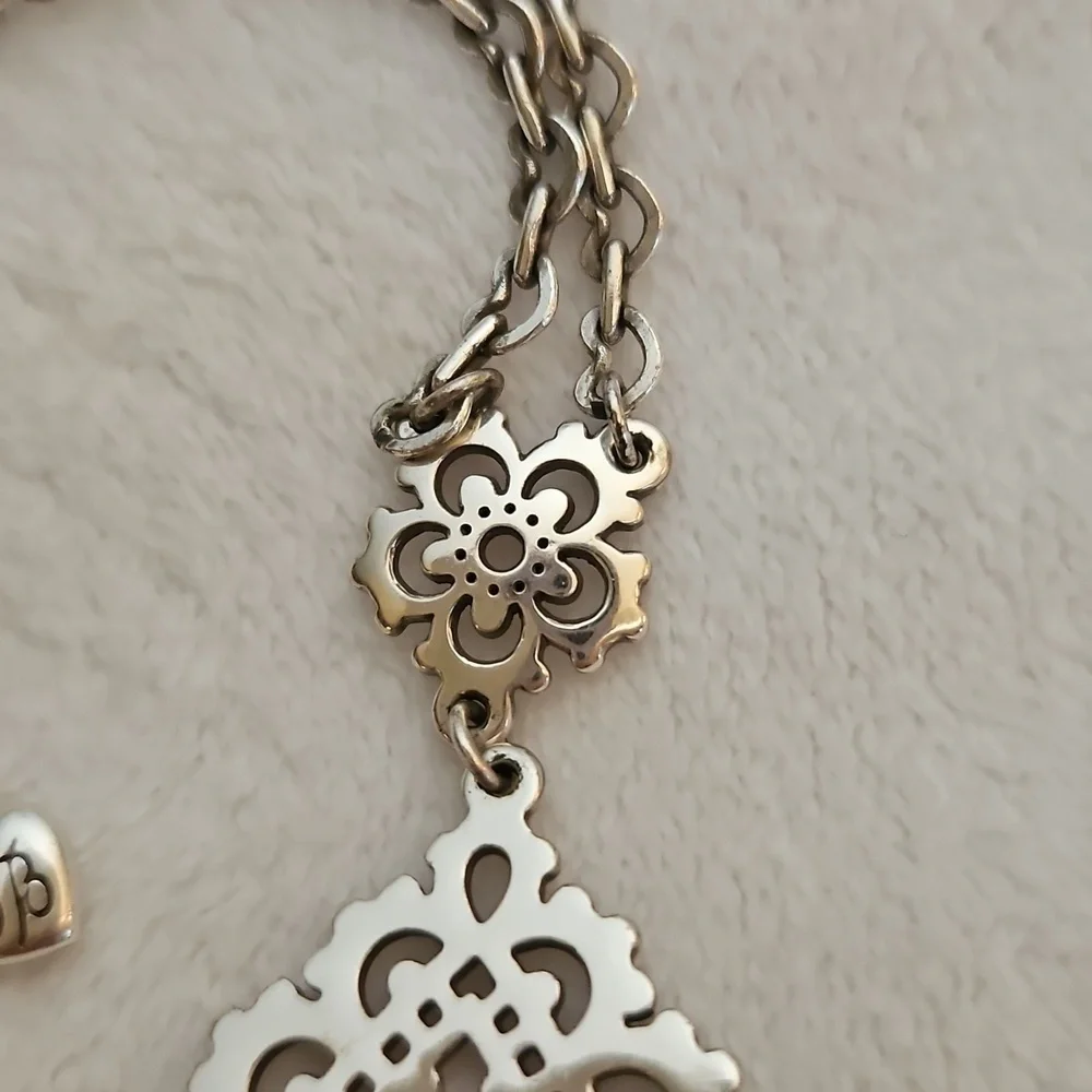 BRIGHTON Bloomingale Silver Lace Teardrop Floral Pendant Chain Necklace